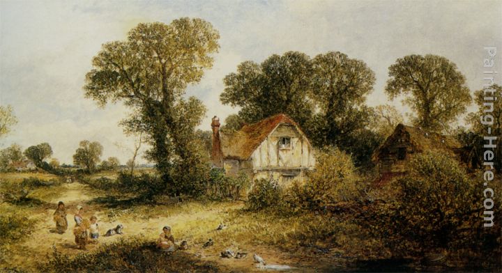Childrem by a Country Cottage painting - James Edwin Meadows Childrem by a Country Cottage art painting